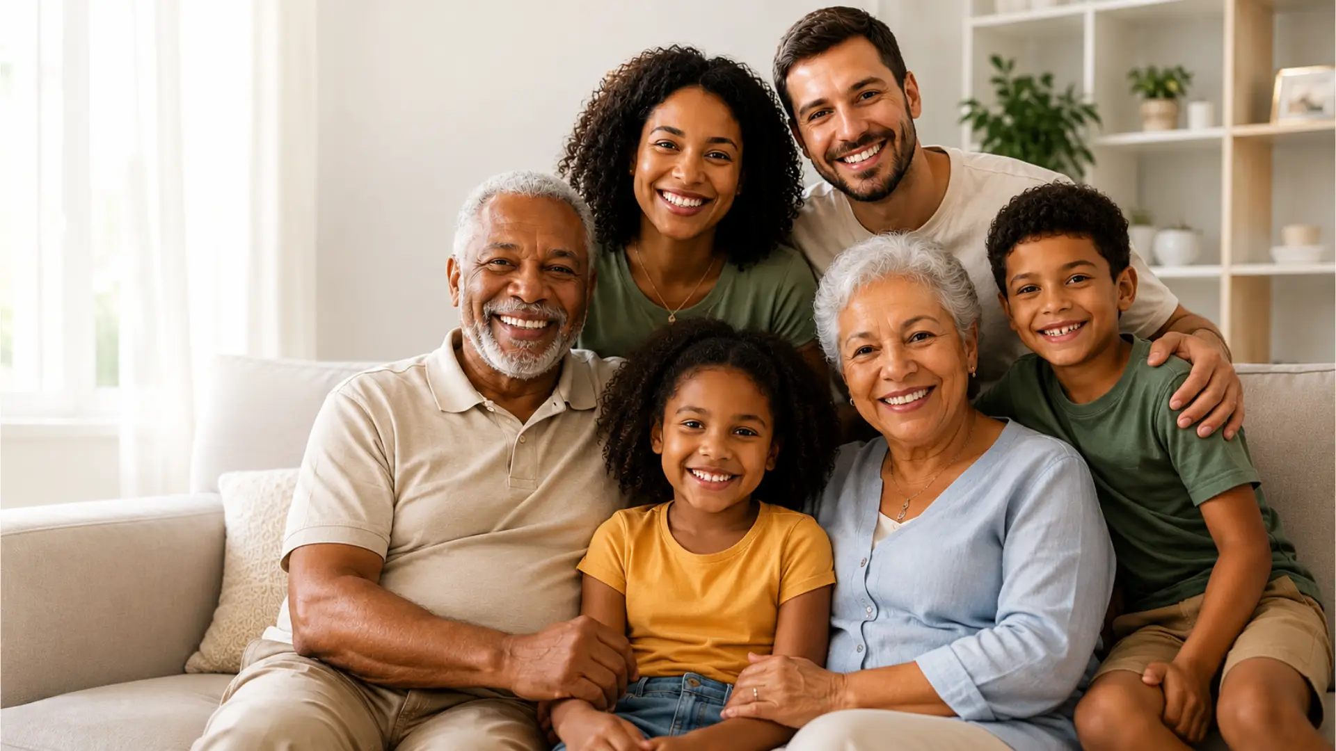 Família reunida representando planos de saúde e benefícios corporativos